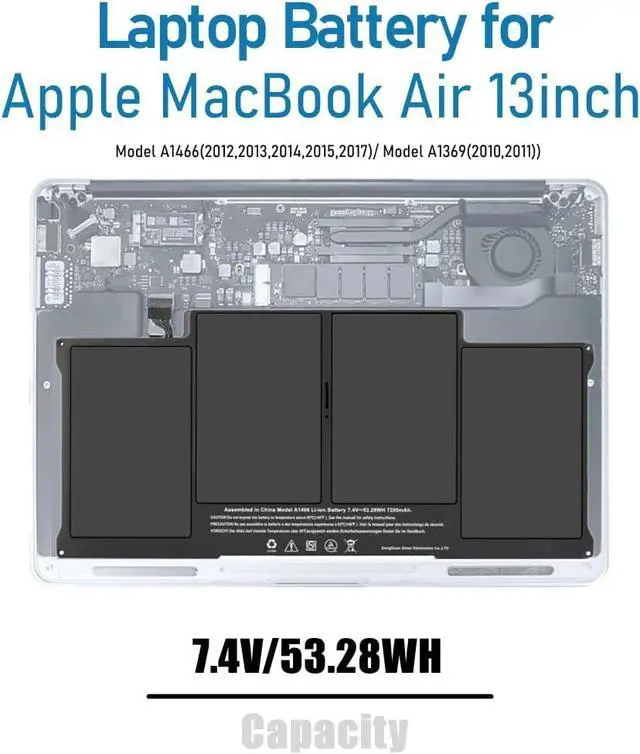 Alt view image 4 of 5 - POANW A1466 Laptop Battery Replacement for MacBook Air 13 inch A1466 (Mid 2012 2013,Early 2014 2015,2017) A1369 (Late 2010,Mid 2011 Version), A1496 A1405 A1377 PC Battery 7200mAh
