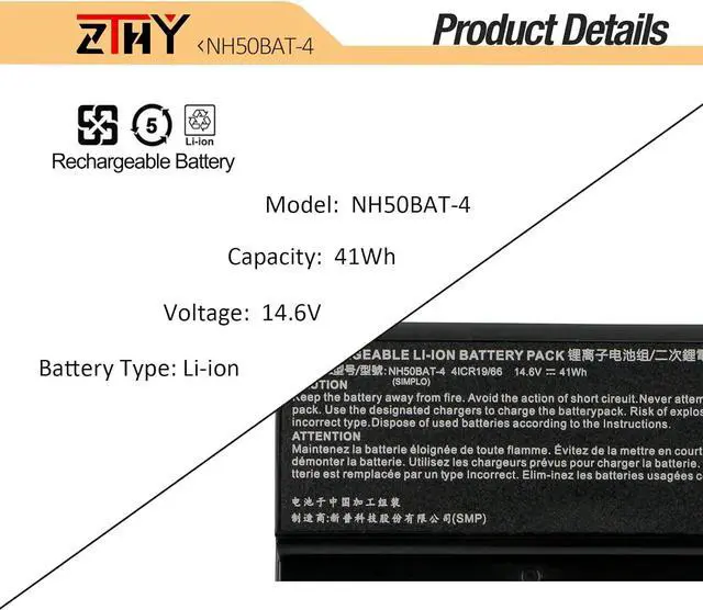 Alt view image 4 of 7 - ZTHY NH50BAT-4 Battery Replacement for PROSTAR Clevo NH50ED NH50RA NH57RA NH57RC NH70RAQ HASEE Thunderobot 911ME G7-CT7NA G7-CT7NK G8-CT7NT Z7-CT7VH Gigabyte A5 X1 A7 X1S Sager G58R G70R