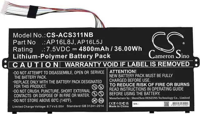 Alt view image 2 of 3 - Qigenia AP16L8J Replacement Battery for Chromebook Spin 513 R841T,KT.0020G.010 AP16L5J KT.00205.002 KT.00205.008 Battery (4800mAh/7.5V)