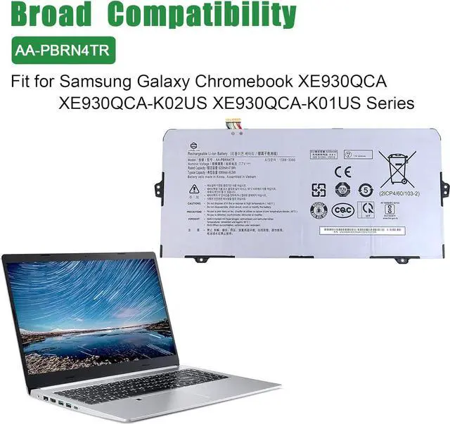 Alt view image 5 of 6 - JIAZIJIA AA-PBRN4TR Laptop Battery Replacement for Samsung Galaxy Chromebook XE930QCA XE930QCA-K02US XE930QCA-K01US Series Notebook 7.7V 47.9Wh 6230mAh