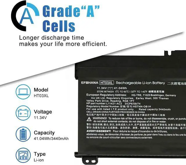Alt view image 2 of 6 - efohana HT03XL Laptop Battery Replacement for HP Pavilion 14 14S 14Q 15 15G 15T 17 Envy 15T 17T 250 255 G7 Series Notebook HSTNN-DB8R HSTNN-UB7J HSTNN-LB8L HSTNN-IB8O L11421-542
