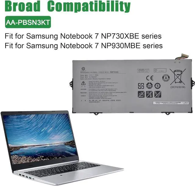 Alt view image 4 of 5 - JIAZIJIA AA-PBSN3KT Laptop Battery Replacement for Samsung Notebook 7 NP730XBE NP930MBE Series Notebook 11.5V 55Wh 4800mAh