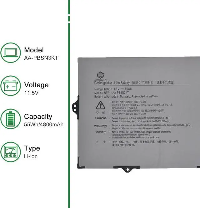 Alt view image 2 of 5 - JIAZIJIA AA-PBSN3KT Laptop Battery Replacement for Samsung Notebook 7 NP730XBE NP930MBE Series Notebook 11.5V 55Wh 4800mAh