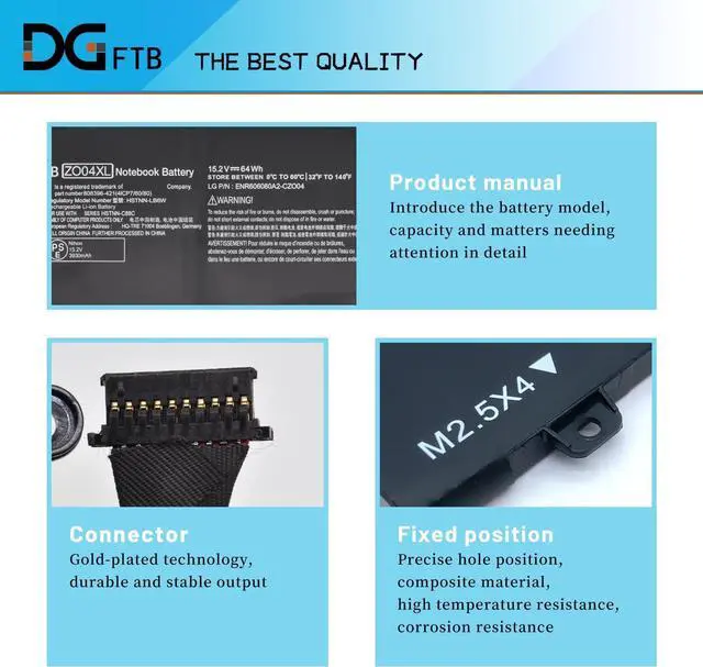 Alt view image 2 of 7 - DGTEC New ZO04XL Replacement Laptop Battery for HP Zbook Studio G3 G4 Mobile Workstation Series ZO04 ZO06 ZO06XL 808396-422 HSTNN-LB6W HSTNN-C88C HSN-C02C 808450-001 (15.2V 64Wh/4210mAh)