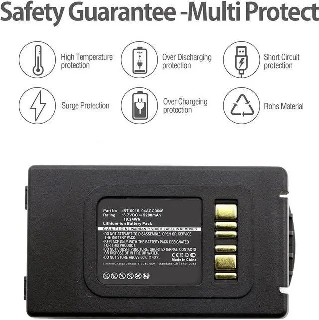 Alt view image 2 of 6 - cs battery5200mAh Replacement Battery for Datalogic Skorpio X3 Skorpio X4 Barcode Scanner, fits Part No BT-0016 94ACC0046 94ACC0048 3.7V
