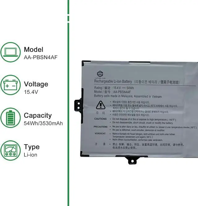 Alt view image 2 of 5 - JIAZIJIA AA-PBSN4AF Laptop Battery Replacement for Samsung Notebook 13 inch NP930SBE Series Notebook Black 15.4V 54Wh 3530mAh