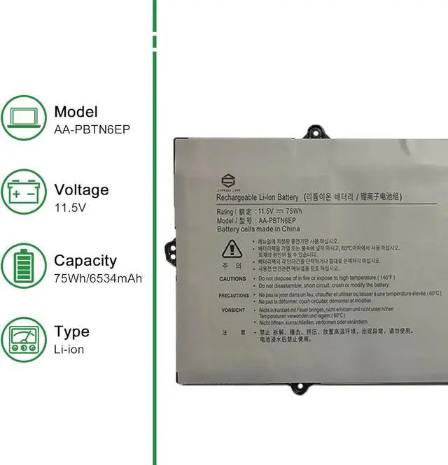 Alt view image 2 of 5 - JIAZIJIA AA-PBTN6EP Laptop Battery Replacement for Samsung Notebook 9 2018 NP900X5T NP900X5T-X01US NP900X5T-X05CN Series Notebook Black 11.5V 75Wh 6534mAh