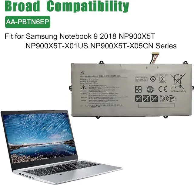 Alt view image 4 of 5 - JIAZIJIA AA-PBTN6EP Laptop Battery Replacement for Samsung Notebook 9 2018 NP900X5T NP900X5T-X01US NP900X5T-X05CN Series Notebook Black 11.5V 75Wh 6534mAh