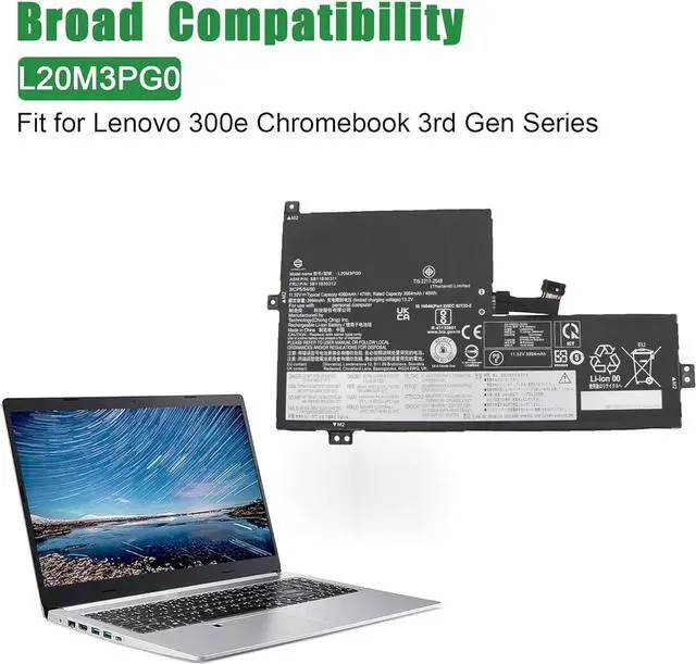Alt view image 4 of 5 - L20M3PG0 SB11B36311 5B11B36312 Laptop Battery Replacement for Lenovo IdeaPad Flex 3 Chrome 15IJL7 300e Chromebook 3rd Gen Series L20M3PG3 SB11B90371 L20D3PG0 L20C3PG0 L20L3PG0 11.52V 47Wh