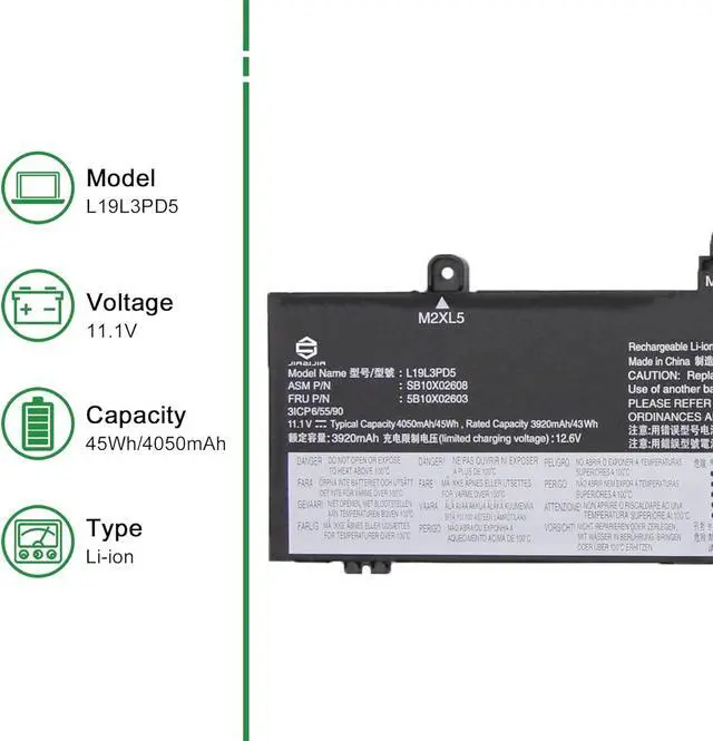 Alt view image 2 of 6 - L19L3PD5 Laptop Battery Replacement for Lenovo ThinkPad E14 E15 2nd 3rd 4th Gen Series SB10X02608 5B10X02603 L19C3PD5 SB10X02597 5B10X02600 L19M3PD5 SB10X02591 5B10X02606 L19D3PD5 11.1V 45Wh