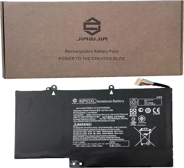 Main image of JIAZIJIA NP03XL Laptop Battery Replacement for Hp Pavilion X360 13-A010DX Envy 15-U010DX 15-U337CL 15-U050CA Series Notebook HSTNN-LB6L 760944-421 Black 11.4V 43Wh 3720mAh