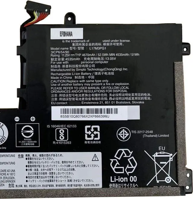 Alt view image 2 of 5 - L17M3PG1 Laptop Battery Replacement for Legion Y530-15ICH Y7000 2019 1050 Y7000-2019-PG0 Y7000P Y545-PG0 Series Notebook L17L3PG1 L17C3PG1 L17M3PG3 11.25V 52.5Wh 4670mAh 3-Cells
