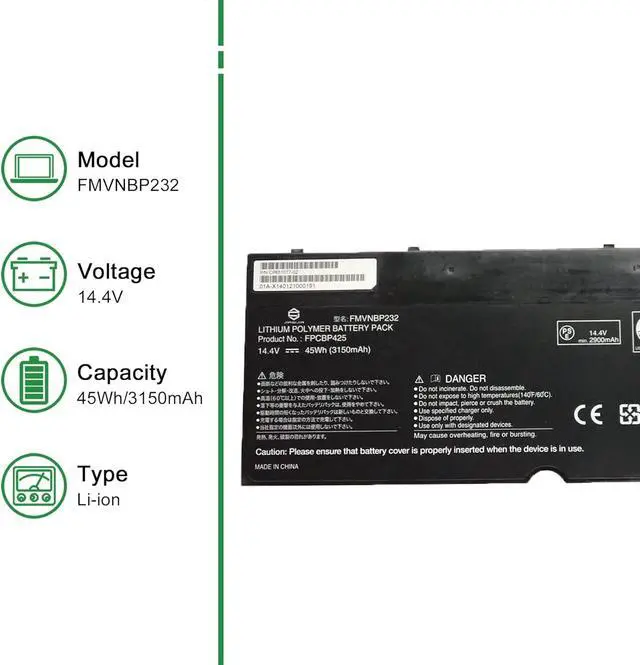 Alt view image 2 of 5 - JIAZIJIA FMVNBP232 FPCBP425 Laptop Battery Replacement for Fujitsu Lifebook U745 T935 T904U Series Notebook 14.4V 45Wh
