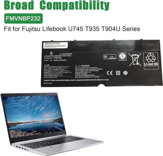 Alt view image 4 of 5 - JIAZIJIA FMVNBP232 FPCBP425 Laptop Battery Replacement for Fujitsu Lifebook U745 T935 T904U Series Notebook 14.4V 45Wh