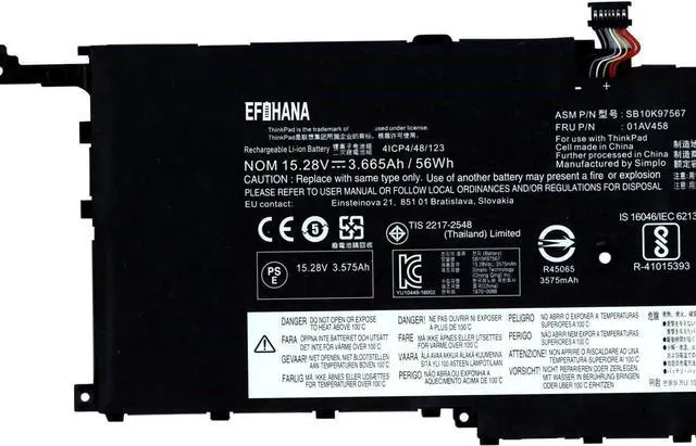 Alt view image 2 of 4 - 01AV458 Laptop Battery Replacement for ThinkPad X1 Carbon 4th Gen Yoga 2nd Gen Series Notebook SB10K97567 01AV444 01AV457 01AV409 01AV410 01AV440 15.28V 56Wh 3665mAh 4-Cells
