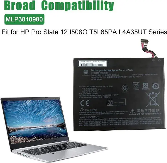 Alt view image 4 of 5 - JIAZIJIA MLP3810980 Laptop Battery Replacement for Hp Pro Slate 12 I508O T5L65PA L4A35UT Series Notebook 803187-001 3.8V 18.24Wh 4800mAh