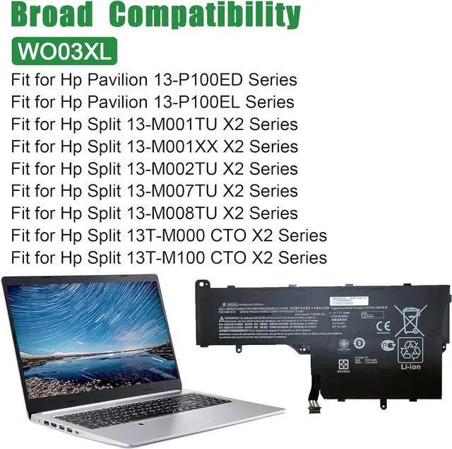 Alt view image 4 of 5 - JIAZIJIA WO03XL Laptop Battery Replacement for Hp Pavilion 13-P100ED 13-P100EL Series Notebook HSTNN-DB5I 725496-2B1 725606-001 11.1V 33Wh 2950mAh