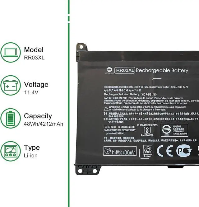 Alt view image 2 of 6 - JIAZIJIA RR03XL 851610-850 Laptop Battery Replacement for Hp ProBook 430 440 450 455 470 G4 440 450 470 G5 Series Notebook HSTNN-UB7C 851477-541 11.4V 48Wh 4212mAh