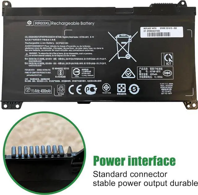 Alt view image 3 of 6 - JIAZIJIA RR03XL 851610-850 Laptop Battery Replacement for Hp ProBook 430 440 450 455 470 G4 440 450 470 G5 Series Notebook HSTNN-UB7C 851477-541 11.4V 48Wh 4212mAh