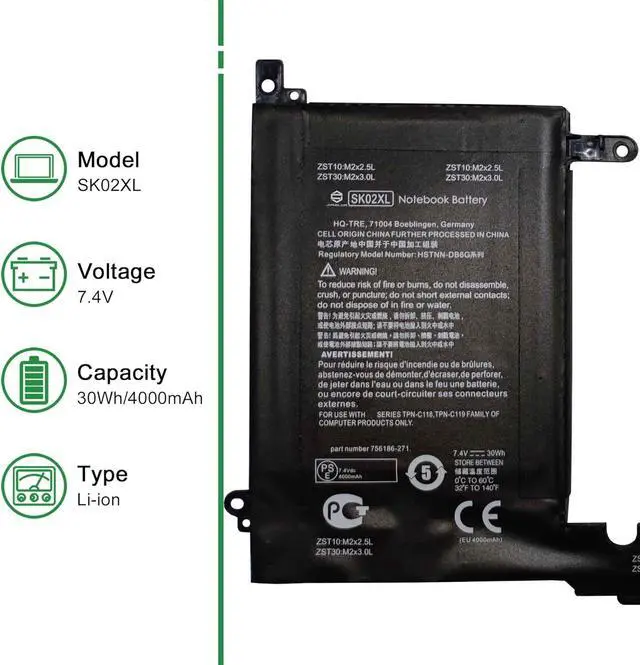 Alt view image 2 of 6 - JIAZIJIA SK02XL Laptop Battery Replacement for Hp Split X2 13-R010DX Series Notebook HSTNN-DB6G 756186-271 756416-001 7.4V 30Wh