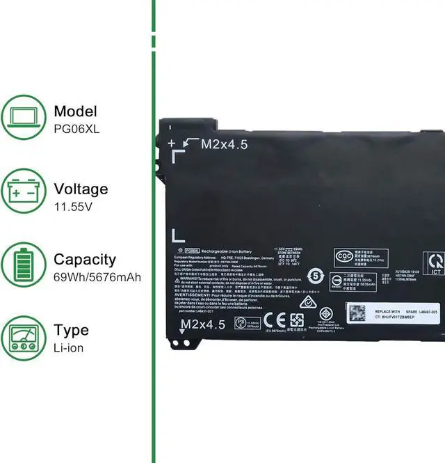 Alt view image 2 of 5 - JIAZIJIA PG06XL Laptop Battery Replacement for HP Omen 15-DH1010CA 15-DH1019NR 15-DH1065CL 15-DH0001LA 15-DH0006TX 15-DH0007TX Series Notebook HSTNN-DB9F L48431-2C1 L48497-005 11.55V 69Wh 5676mAh
