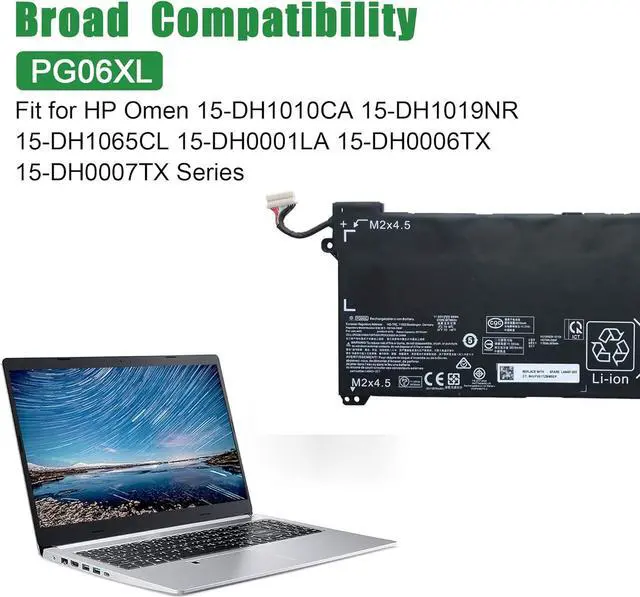 Alt view image 4 of 5 - JIAZIJIA PG06XL Laptop Battery Replacement for HP Omen 15-DH1010CA 15-DH1019NR 15-DH1065CL 15-DH0001LA 15-DH0006TX 15-DH0007TX Series Notebook HSTNN-DB9F L48431-2C1 L48497-005 11.55V 69Wh 5676mAh