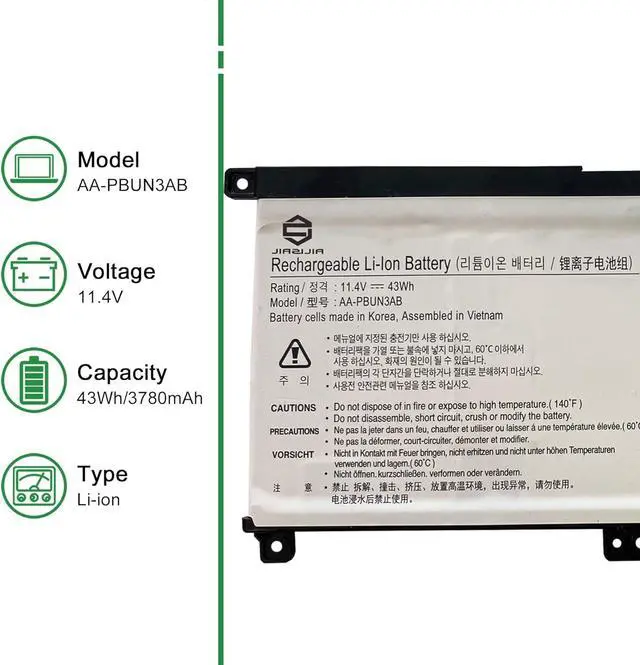Alt view image 2 of 5 - JIAZIJIA AA-PBUN3AB AA-PBUN3QB Laptop Battery Replacement for Samsung Notebook 5 NP550XTA-K0 Series Notebook 11.4V 43Wh 3780mAh