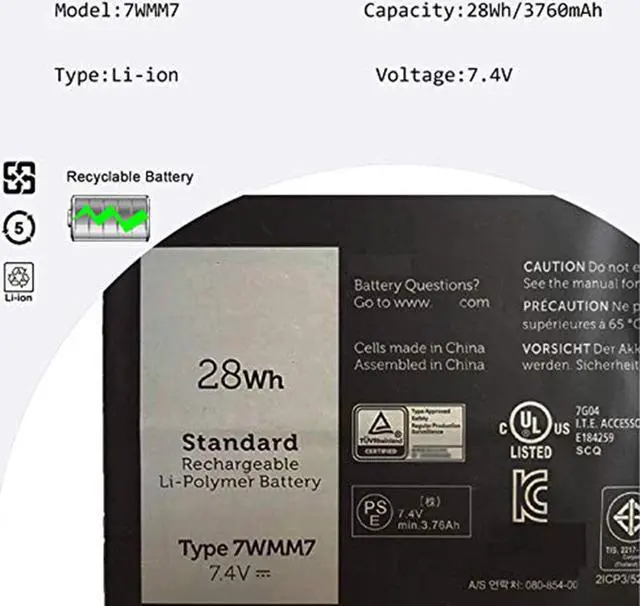 Alt view image 2 of 7 - BOWEIRUI 7WMM7 (7.4V 28Wh) Laptop Battery Replacement for Dell Venue 11 Pro Keyboard Dock D1R74 Series Notebook CFC6C CP305193L1 DL011301-PLP22G01 D1R74