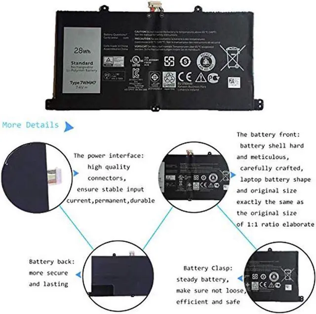 Alt view image 3 of 7 - BOWEIRUI 7WMM7 (7.4V 28Wh) Laptop Battery Replacement for Dell Venue 11 Pro Keyboard Dock D1R74 Series Notebook CFC6C CP305193L1 DL011301-PLP22G01 D1R74