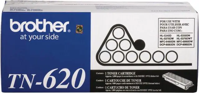 Main image of Brother original TN620 Standard Yield Black Toner Cartridge, original toner replacement cartridges, toner for Brother laser printers MFC-8480DN, MFC8890DW, HL-5370DW, and DCP-8080DN
