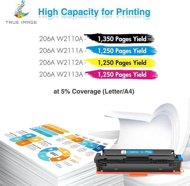 Alt view image 3 of 6 - TRUE IMAGE Compatible Toner Cartridge Replacement for HP 206A 206X W2110A W2110X Color Pro M255dw MFP M283fdw M283cdw M283 M255 Printer Toner (Black Cyan Yellow Magenta, 4-Pack)