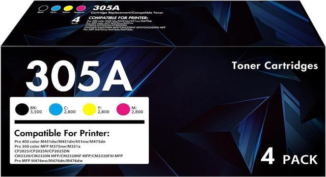 Main image of 305A Toner Cartridge 4-Piece Combo Pack Replacement for HP 305A 305X CE410A CE411A CE412A CE413A Toner for HP Laserjet Pro 400 Color MFP M451nw M475dn M451dn M476nw M351 M375 M451 M475 Series Printer