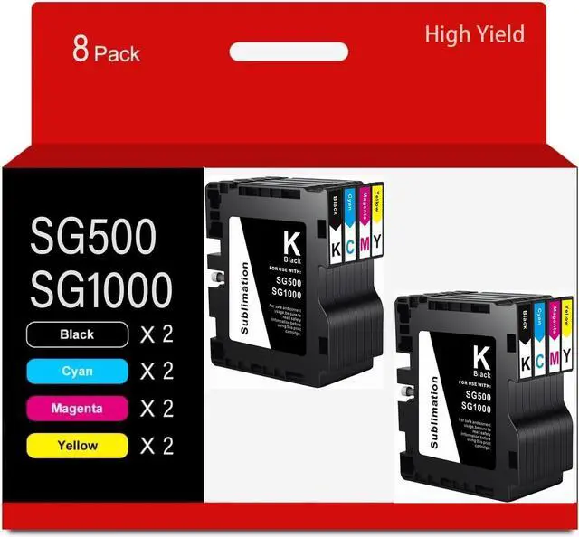 Main image of Ennovor Compatible for Sawgrass SG500 SG1000 Printer Sublimation Ink Cartridge 8-Pack (2 Black, 2 Cyan, 2 Magenta, 2 Yellow)