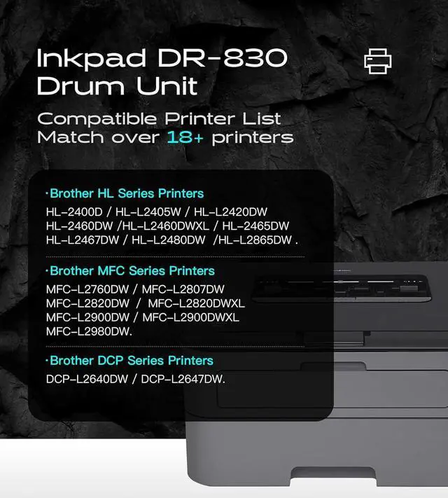 Alt view image 2 of 7 - DR830 Drum Unit 1 Pack (No Toner) Replacement for Brother DR-830 830 to use with HL-L2460DW DCP-L2640DW HL-L2480DW MFC-L2807DW MFC-L2820DW MFC-L2820DWXL Printers