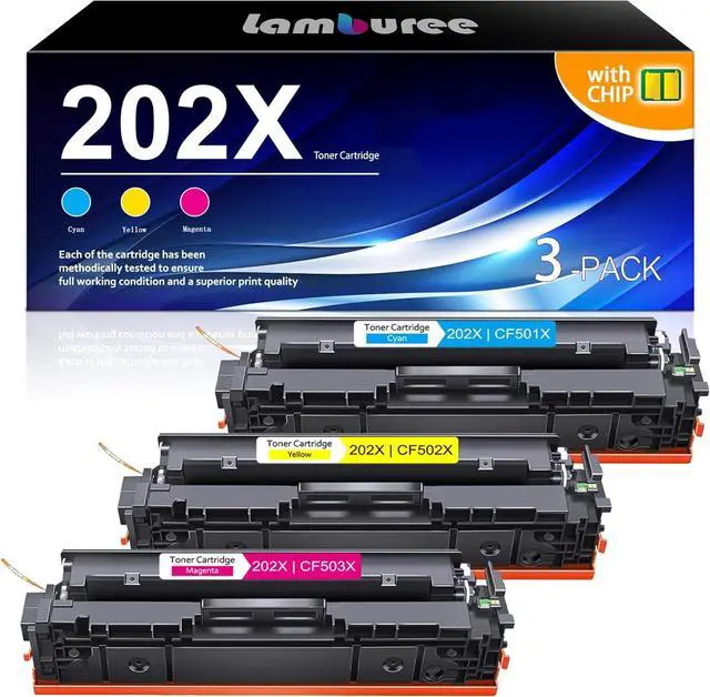 Main image of Ennovor 202x 3-Pack Cyan Magenta Yellow Toner Cartridges with Chip Replacement for HP 202X CF501X CF502X CF503X Use with Color Pro MFP M281fdw, M281cdw, Color Pro M254dw Series Printer