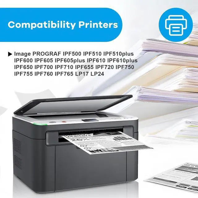 Alt view image 2 of 6 - PFI-102 Ink Tank (5PK, MBK/B/C/M/Y) Replacement for Canon PFI102 PFI102MBK PFI102BK PFI102C PFI102M PFI102Y Ink Cartridge for imagePROGRAF PF500 IPF510 IPF600 IPF605 IPF610 IPF650 IPF700 IPF710 IPF720