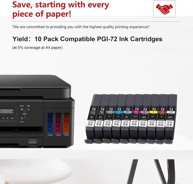 Alt view image 5 of 7 - Ennovor PGI-72 Ink Cartridges High Yield Compatible PGI72 Ink Replacement for Canon Pixma Pro-10 Pro-10s Printer (10 Pack MBK/PBK/C/M/Y/PM/PC/R/GY/CO