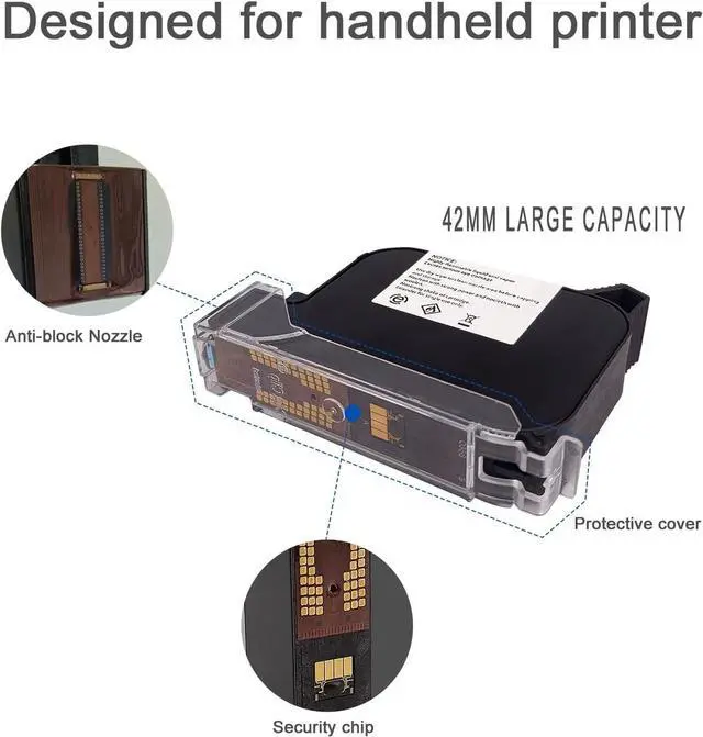 Alt view image 5 of 5 - Original Fast Dry Ink Cartridg, Replacement 42ml Ink Cartridge for Handheld Inkjet Printer Coding Machine 0.5 Inch Black, Portable