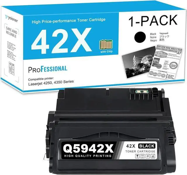 Main image of 42X High Yield Black Toner Cartridge Q5942X 1-Pack with Chip Replacement for HP 42X Q5942X 42A Q5942A Toner Laser 4240n 4250 4250n 4250tn 4250dtn 4250dtnsl 4350 4350n 4350tn 4350dtn 4350dtnsl Printer