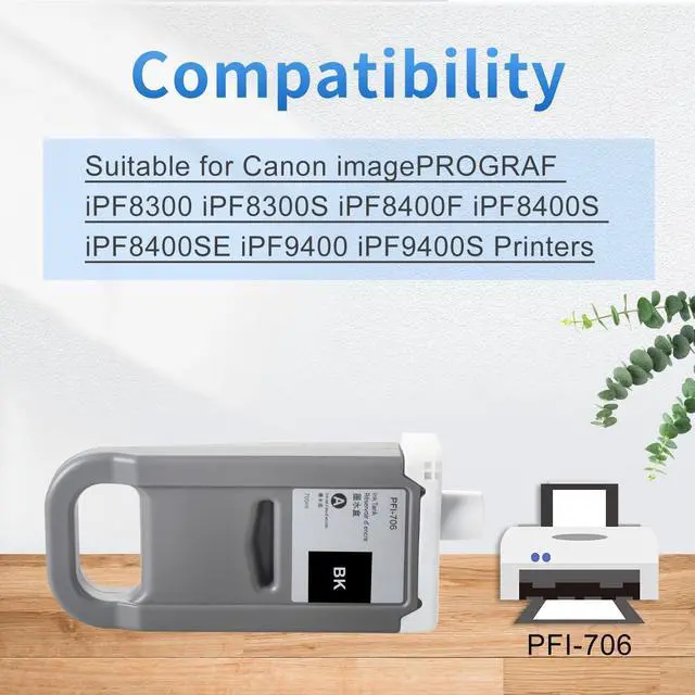 Alt view image 3 of 7 - Ennovor Compatible Pigment Ink Cartridge Replacement for Canon PFI-706 PFI-706BK for Canon imagePROGRAF iPF8300 iPF8300S iPF8400F iPF8400S iPF8400SE iPF9400 iPF9400S (700ML Black Pigment)