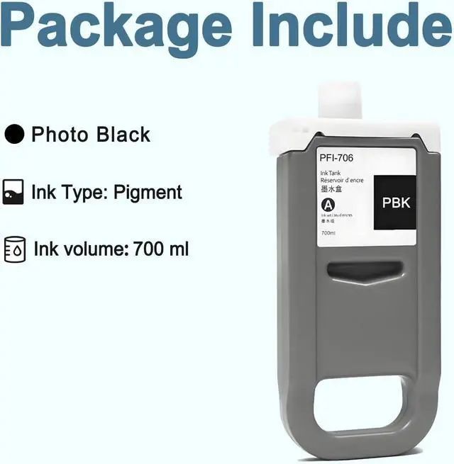 Alt view image 4 of 7 - Pfi-706 Remanufactured Pigment Ink Cartridge PFI706 for Canon imagePROGRAF iPF8300 iPF8300s iPF8400 iPF8400s iPF8400se iPF9400 iPF9400s 700 ML (1-Pack, Black)