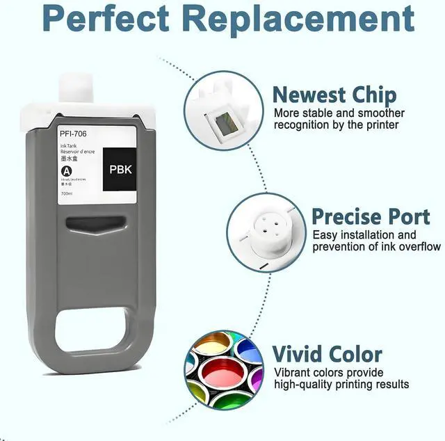 Alt view image 3 of 7 - Pfi-706 Remanufactured Pigment Ink Cartridge PFI706 for Canon imagePROGRAF iPF8300 iPF8300s iPF8400 iPF8400s iPF8400se iPF9400 iPF9400s 700 ML (1-Pack, Black)