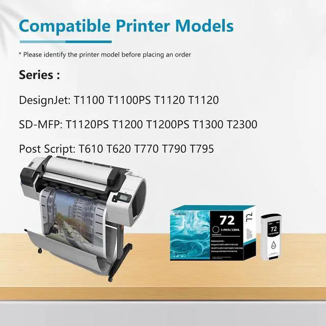 Alt view image 2 of 6 - Ennovor 72 Photo Black Ink Cartridge C9370A Compatible with HP DesignJet T770 T790 T795 T610 T620 T1100 T1120 T1200 T1300 T2300 (130-ml, 1-Pack)