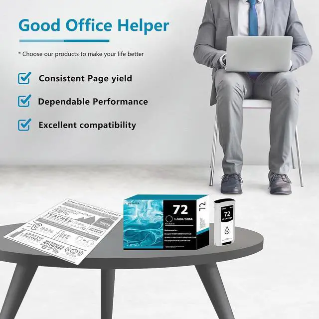 Alt view image 6 of 6 - Ennovor 72 Photo Black Ink Cartridge C9370A Compatible with HP DesignJet T770 T790 T795 T610 T620 T1100 T1120 T1200 T1300 T2300 (130-ml, 1-Pack)