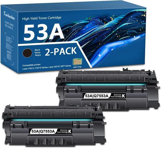 Main image of Q7553A 53A Black Toner Cartridge with Chip (2-Pack) | Replacement for HP53A Black Toner 53X Q7553X Works with Laser P2014, P2015 Series; Laser M2727 MFP Series Printer | Toner Cartridge Q7553A/Q5949A