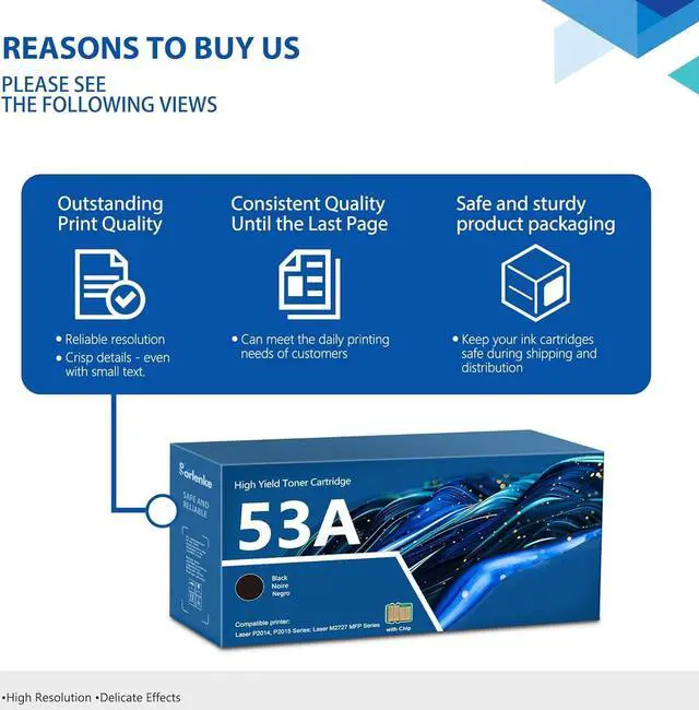 Alt view image 6 of 7 - Q7553A 53A Black Toner Cartridge with Chip (2-Pack) | Replacement for HP53A Black Toner 53X Q7553X Works with Laser P2014, P2015 Series; Laser M2727 MFP Series Printer | Toner Cartridge Q7553A/Q5949A