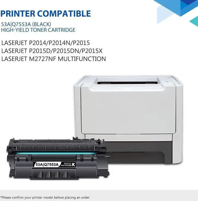 Alt view image 2 of 7 - Q7553A 53A Black Toner Cartridge with Chip (2-Pack) | Replacement for HP53A Black Toner 53X Q7553X Works with Laser P2014, P2015 Series; Laser M2727 MFP Series Printer | Toner Cartridge Q7553A/Q5949A