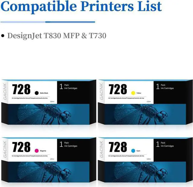 Alt view image 2 of 7 - Ennovor 728 Ink Cartridges 4 Pack (300ml Matte Black / 130ml Cyan/Magenta/Yellow) Compatible with HP DesignJet T830 MFP & T730 Large Format Plotter Printers