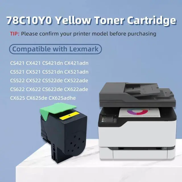Alt view image 2 of 6 - Ennovor 78C10Y0 Toner Cartridge Yellow Compatible with lexmark CS421 CX421 CS421dn CS521 CX521 CS521dn CS522 CX522 CS522de CS622 CX622 CS622de CX622ade CX625 CX625de CX625adhe Printer, 1400 Page Yield