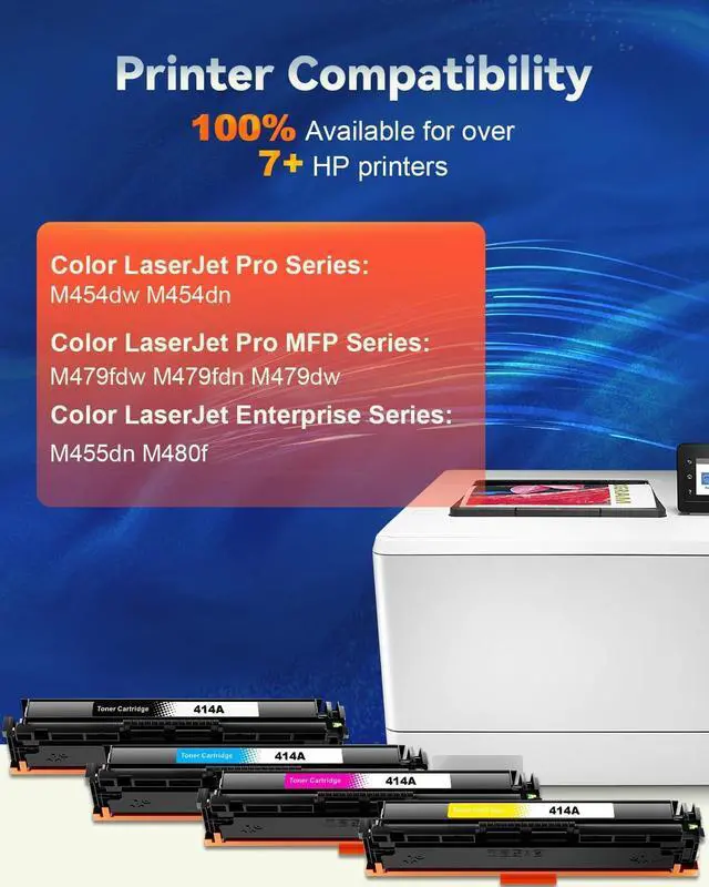 Alt view image 2 of 7 - 414A Toner Replacement   414A 414X Toner Cartridges (with Chip) Work   Color Laserjet Pro MFP M479fdw M479fdn M479dw Pro M454dw M454dn M455dn M480f Printer (BCMY, 4-Pack)